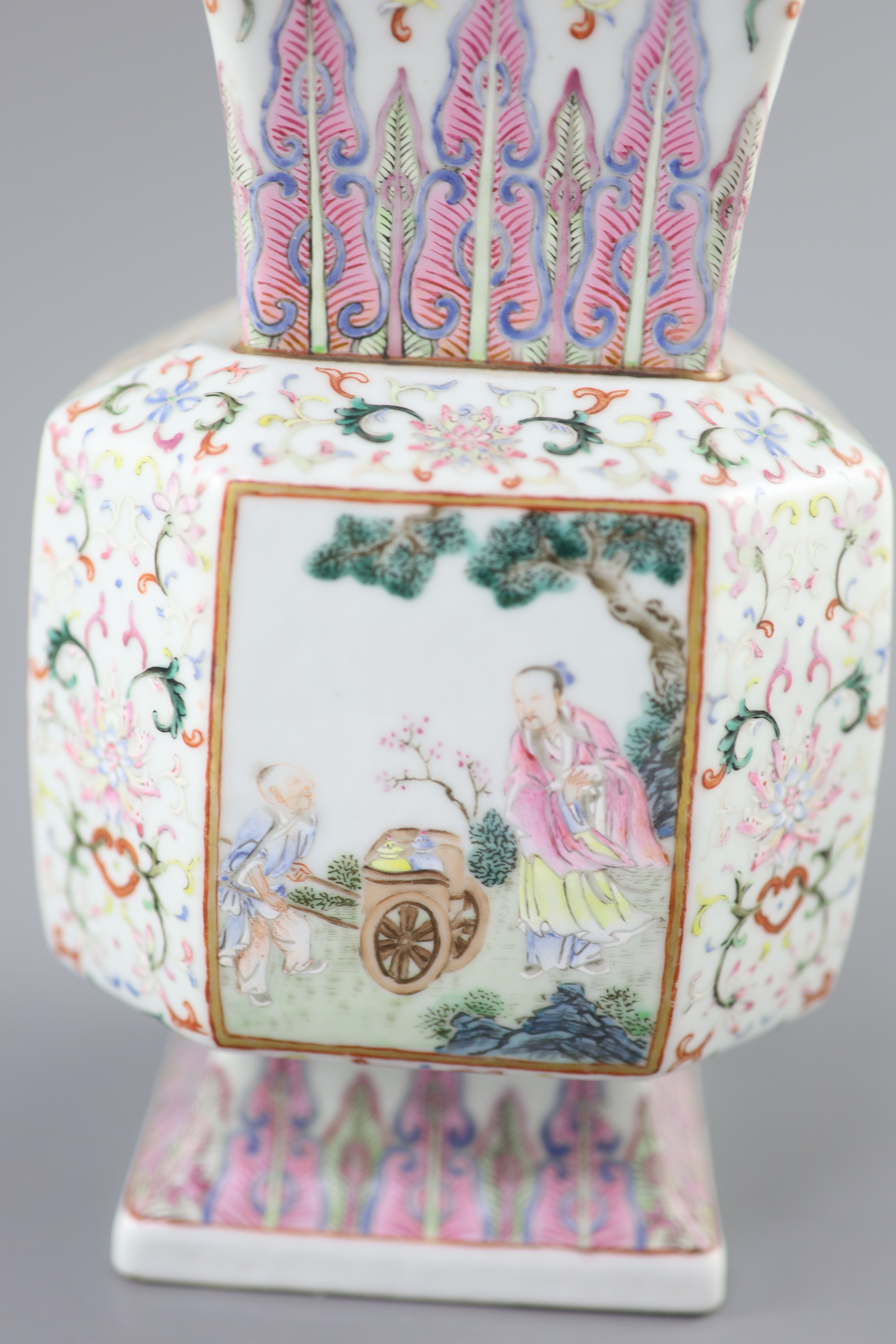 A fine Chinese famille rose vase, fangzun, 19th century, 27cm high